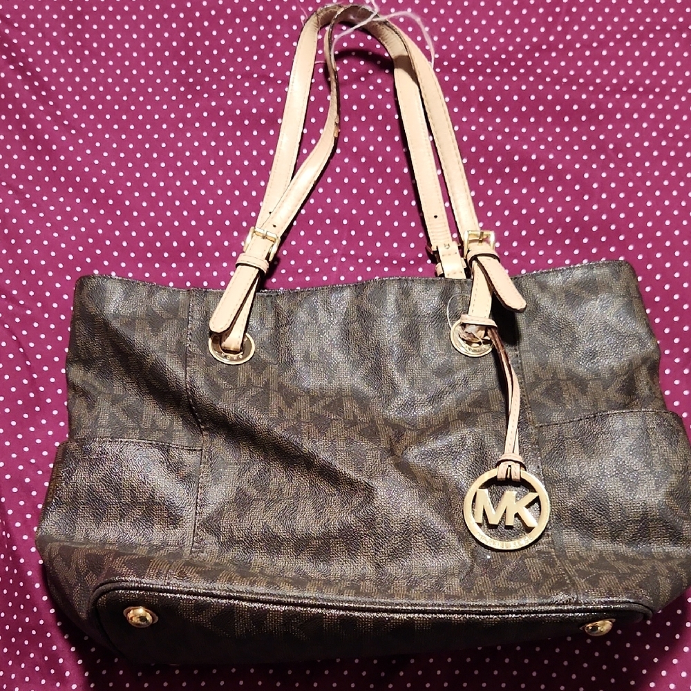 Michael Kors Dark Brown Shoulder Bag with Tan Straps